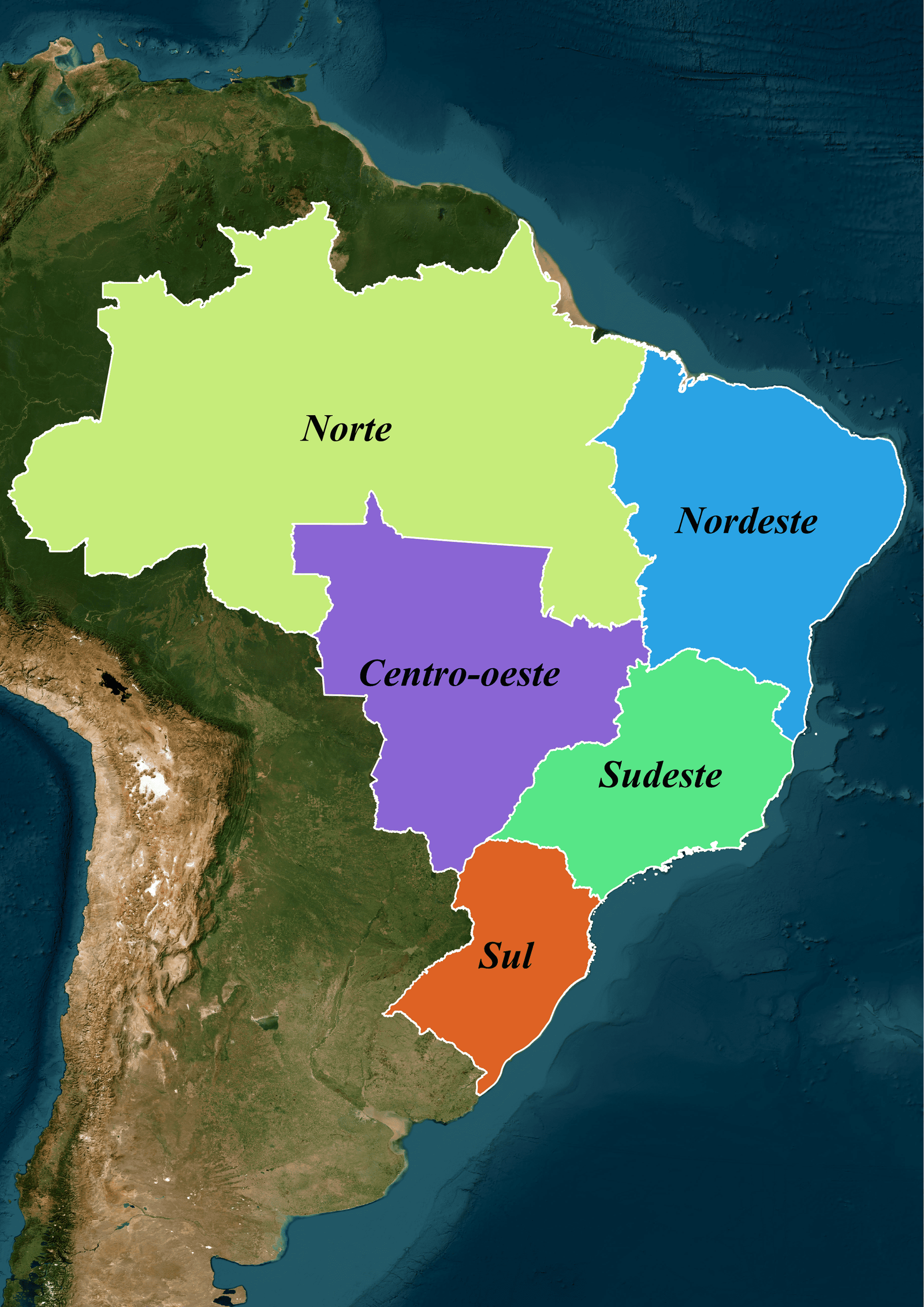 Mapa oficial da Divisão Territorial das Grandes Regiões do Brasil