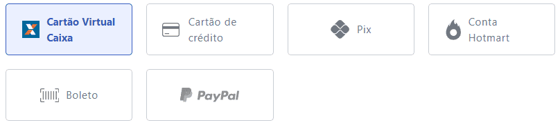 Formas de pagamento disponíveis