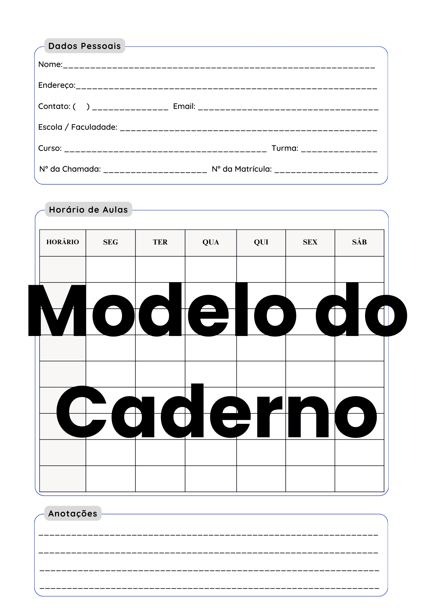 Dados Pessoais e Horários